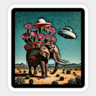 watercolor cactus on Elephant with UFO Sticker